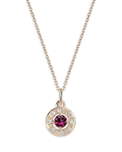 Moon & Meadow 14K Yellow Gold Diamond & Rhodolite Pendant Necklace, 16-20