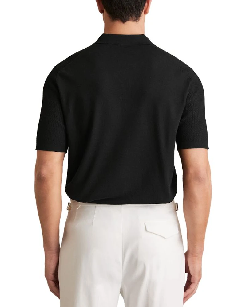 Textured Open Collar Polo Sweater