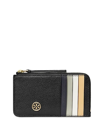 Tory Burch Robinson Pebbled Leather Zip Card Case