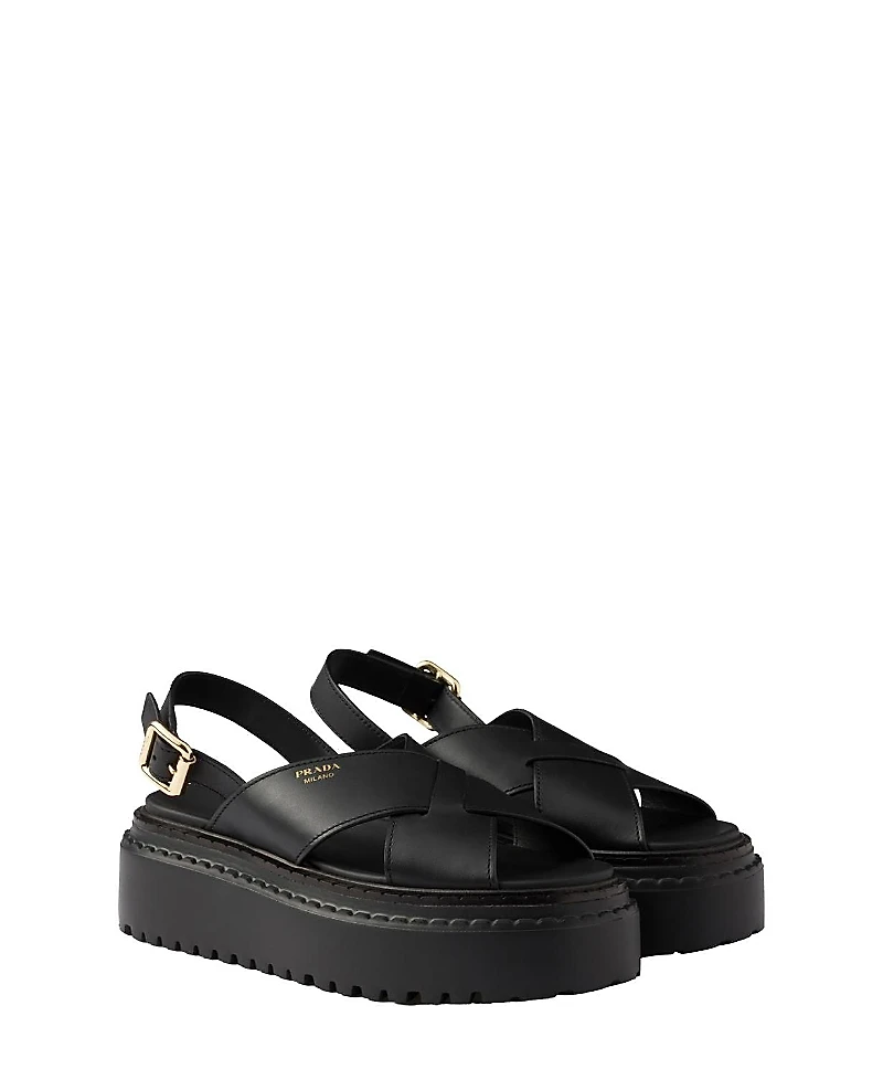 Prada Women's Leather Crisscross Sandals