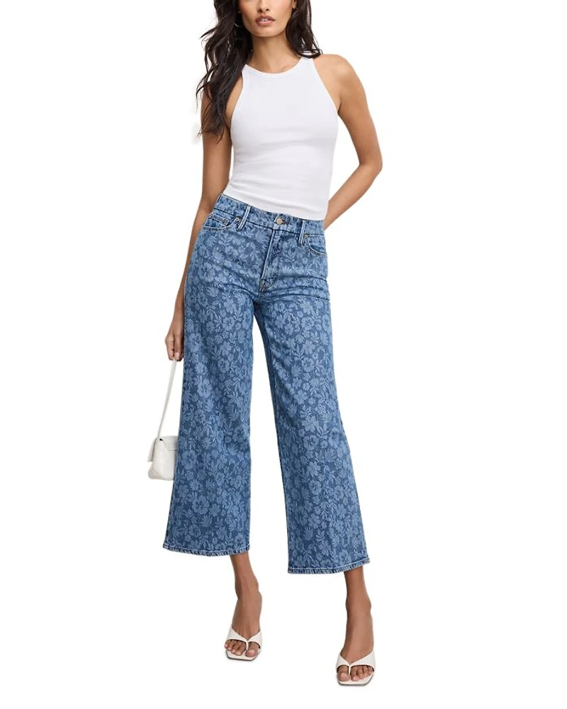 Good Waist Cropped Palazzo Jeans Hibiscus Bloom