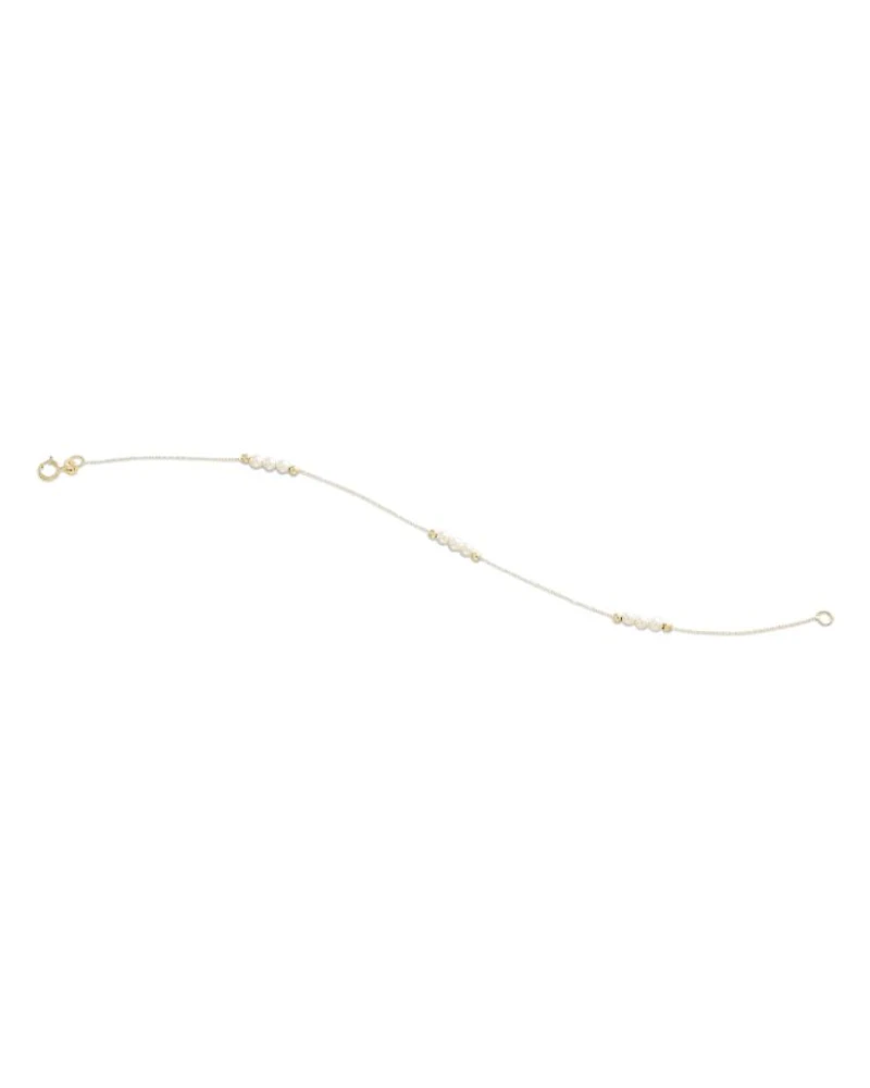 14K Yellow Gold Swarovski Imitation Pearl Station Bracelet