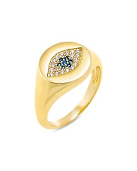 Colored Pavé Evil Eye Signet Pinky Ring