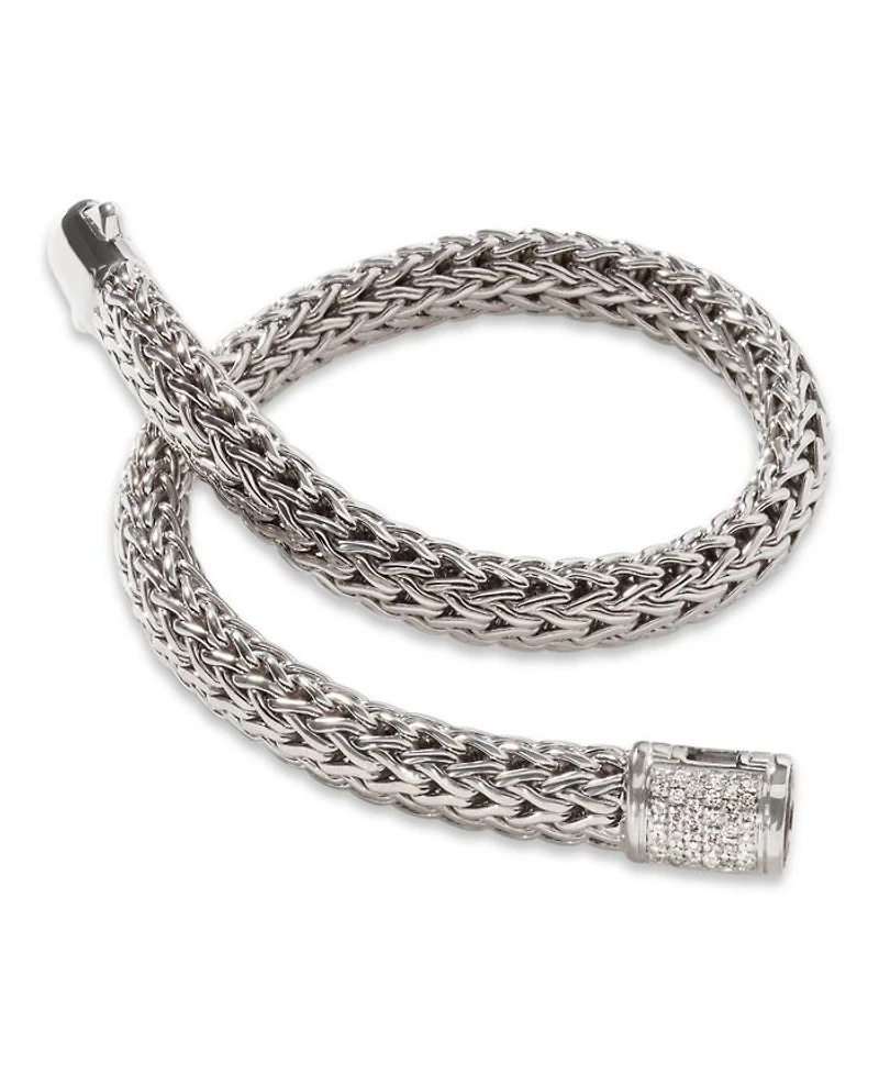 Classic Chain Sterling Silver Bracelet with Diamond Pavé