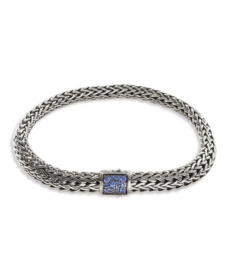 Sterling Silver Classic Chain Black & Blue Sapphire Reversible Bracelet