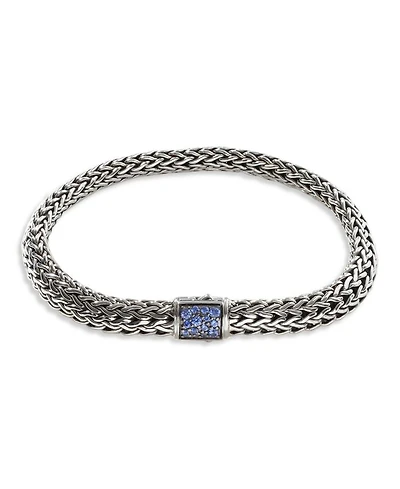 Sterling Silver Classic Chain Black & Blue Sapphire Reversible Bracelet