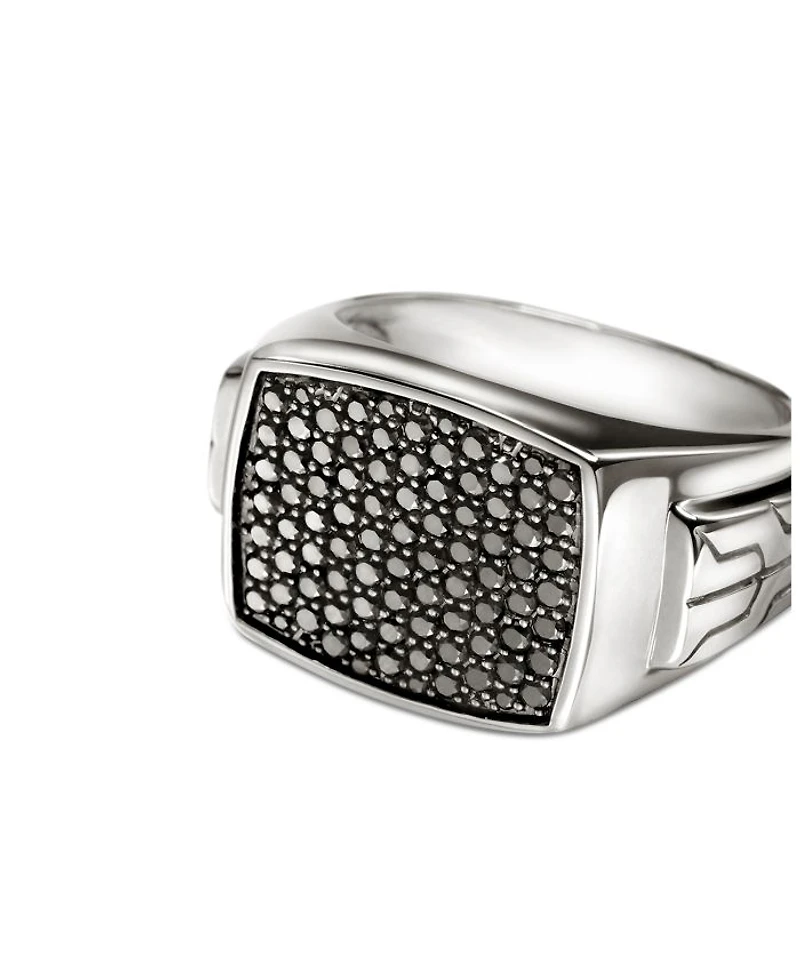 Men's Sterling Silver ID Black Sapphire Pavé Signet Ring