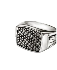 Men's Sterling Silver ID Black Sapphire Pavé Signet Ring