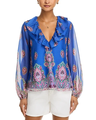 Aqua Paisly Chiffon Blouse - Exclusive