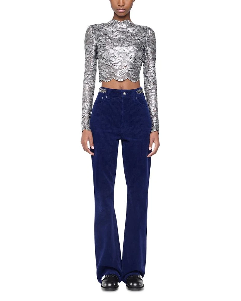 Long Sleeve Metallic Lace Top