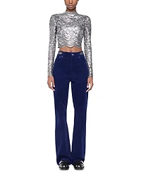 Long Sleeve Metallic Lace Top