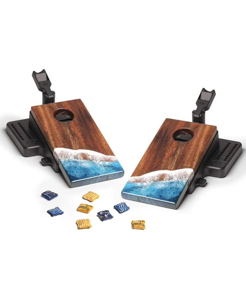 The Beach Epoxy Resin Mahogany Pathfinder ART Mini Tabletop Cornhole Game