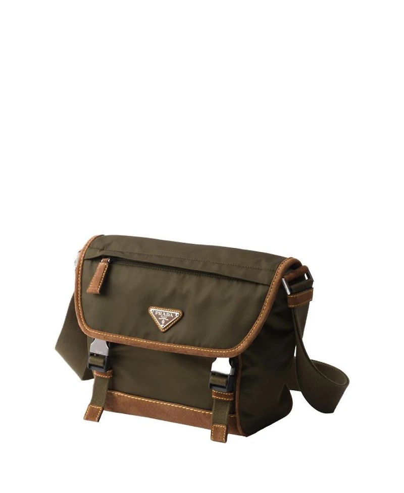 Medium Re-Nylon and Suede Shoulder Bag