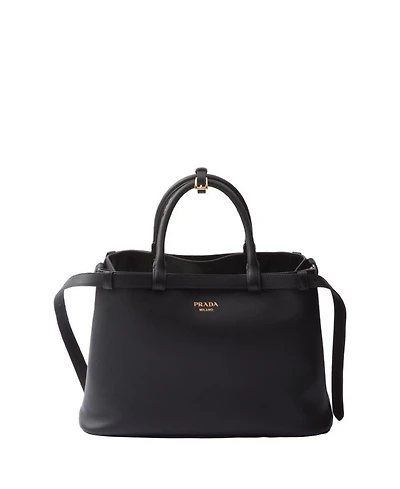 Buckle Medium Leather Handbag with Double Belt
