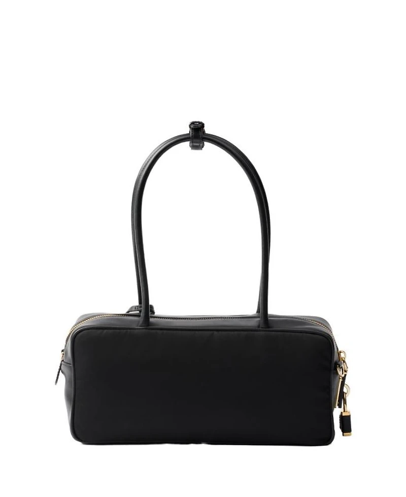 Re-Nylon and Leather Top-Handle Bag with Padlock