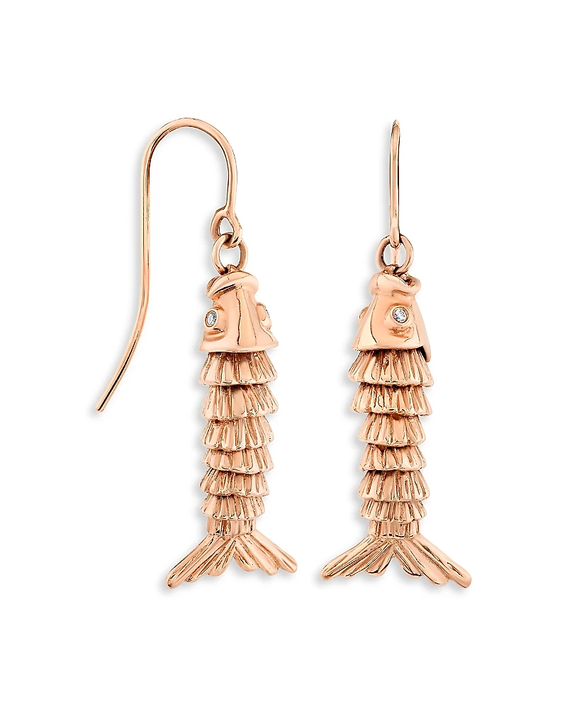 Sydney Evan 14K Rose Gold Diamond Accent Fish Drop Earrings
