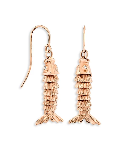 Sydney Evan 14K Rose Gold Diamond Accent Fish Drop Earrings