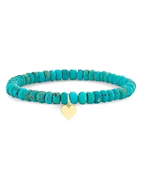 Sydney Evan 14K Yellow Gold Tiny Pure Heart Charm Turquoise Bead Bracelet
