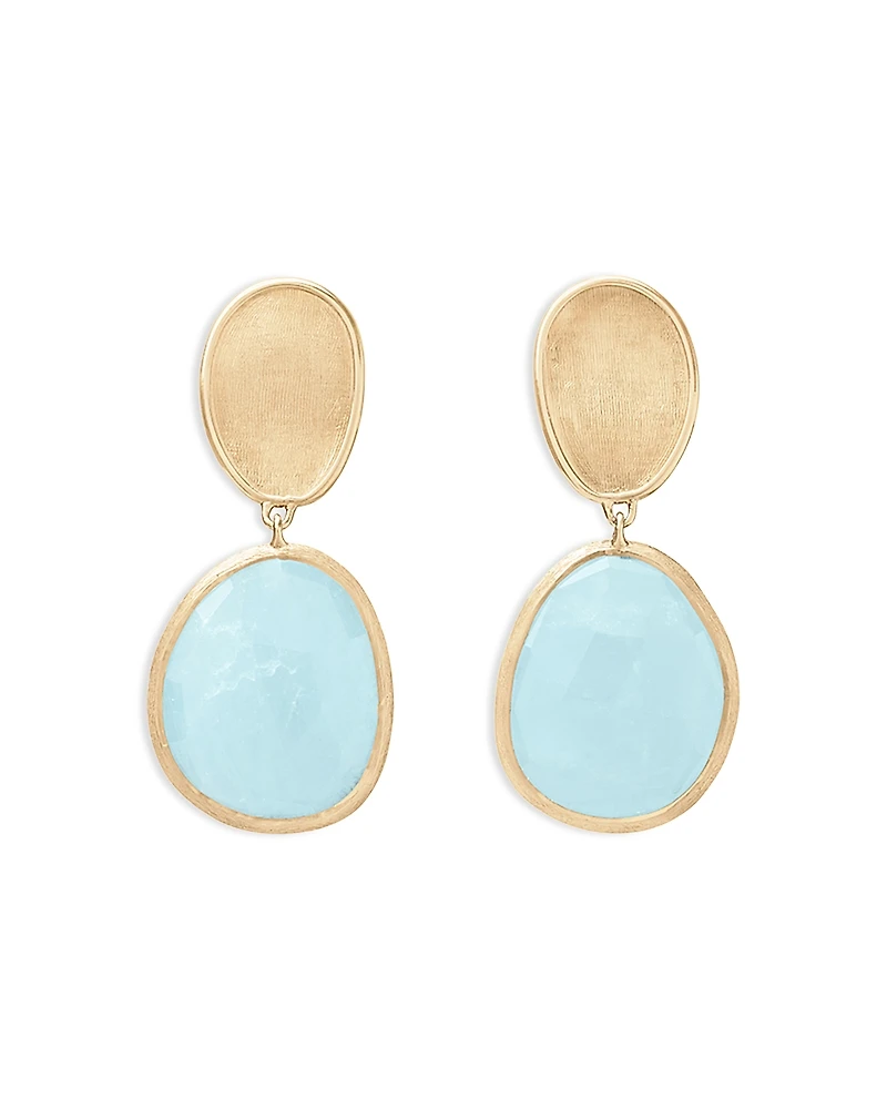Marco Bicego 18K Yellow Gold Lunaria Aquamarine & Textured Disc Drop Earrings