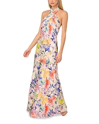 Adrianna By Adrianna Papell Printed Satin Halter Neck Gown