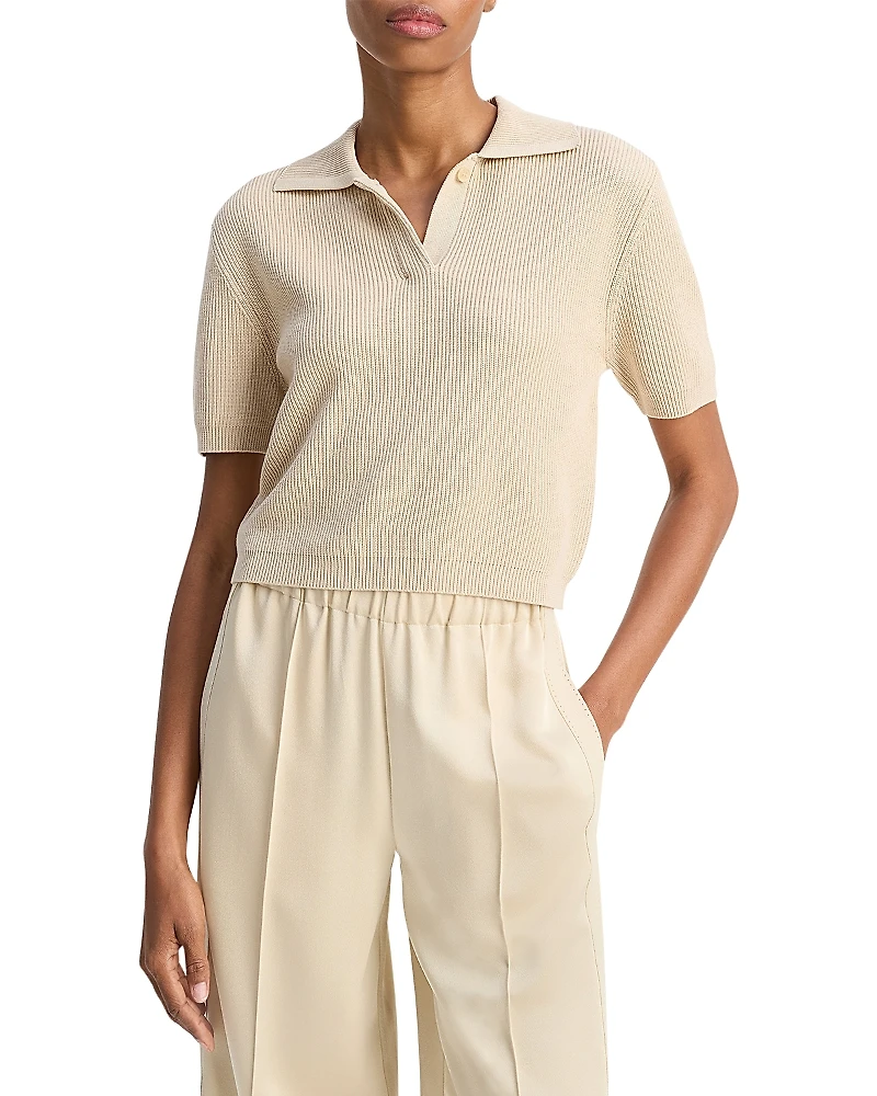 Vince Ribbed Short Sleeve Polo Sweater