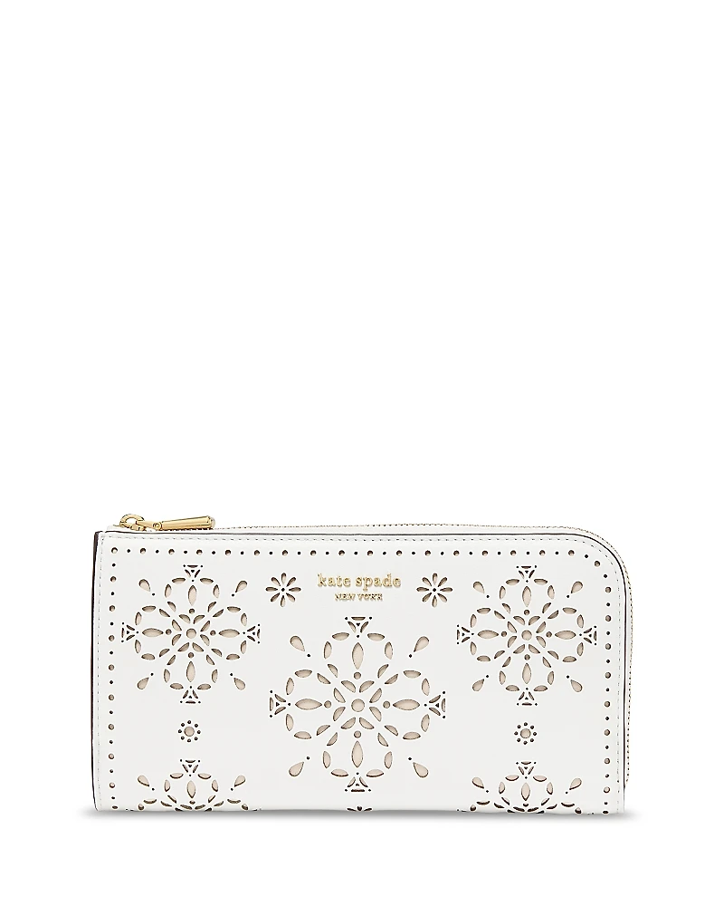kate spade new york Devin Spade Flower Perforated Leather Zip Around Continental Wallet