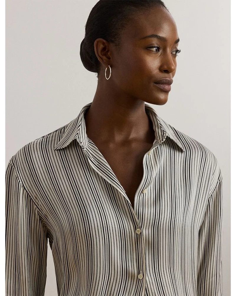 Relaxed Fit Striped Satin Shirt
