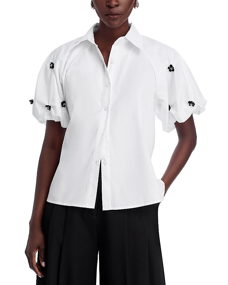 Nancy Yang Embellished Bubble Sleeve Top