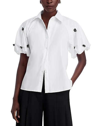 Nancy Yang Embellished Bubble Sleeve Top