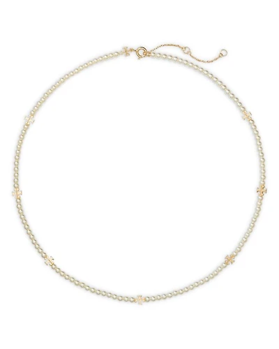 Kira Double T & Imitation Pearl Collar Necklace, 16"-18"