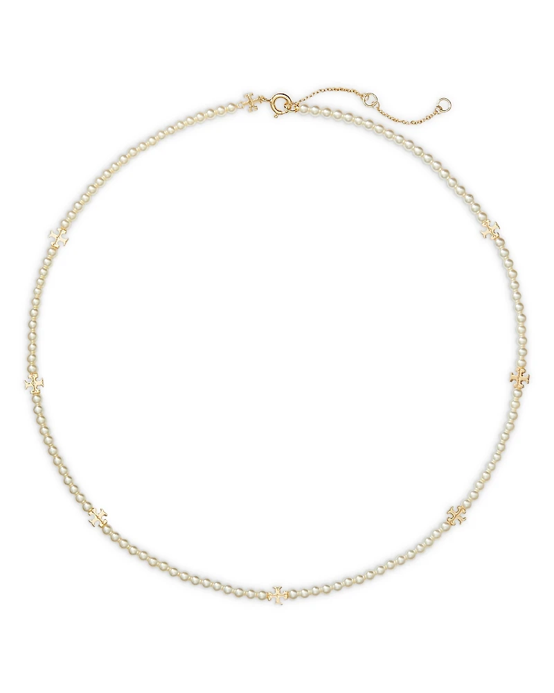 Tory Birch Kira Double T & Imitation Pearl Collar Necklace, 16-18
