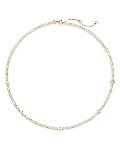 Tory Birch Kira Double T & Imitation Pearl Collar Necklace, 16-18