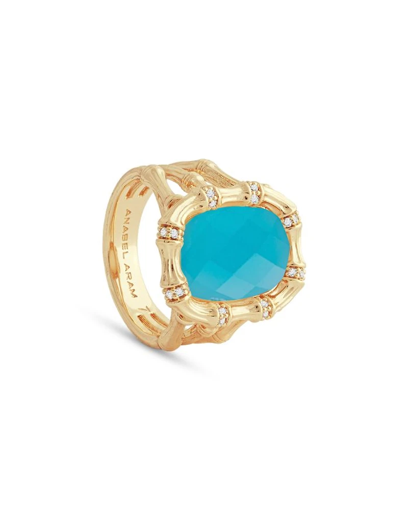 Pavé & Turquoise Bamboo Cocktail Ring