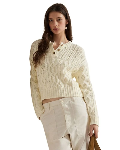 Aran Knit Cotton Henley Sweater