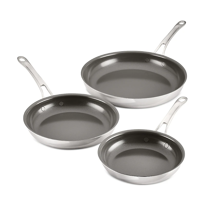Anolon EverLast Stainless Steel Ceramic Nonstick 3 Piece Frying Pan Set