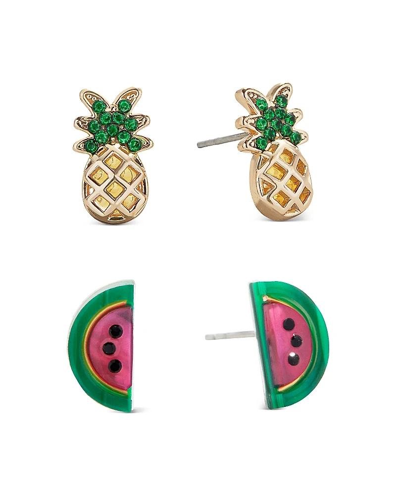 Baublebar Pick Of The Tropics Pave Pineapple & Watermelon Slice Stud Earrings, Set of 2