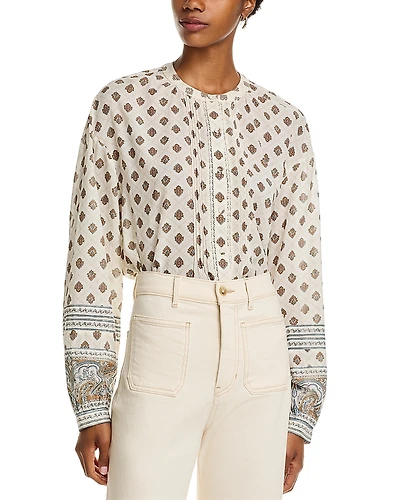 Veronica Beard Lollie Printed Pintuck Blouse