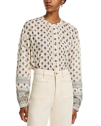 Veronica Beard Lollie Printed Pintuck Blouse