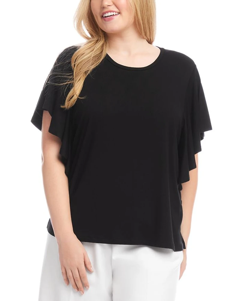 Plus Flutter Sleeve Crewneck Top