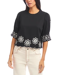 Karen Kane Embroidered Scallop Top
