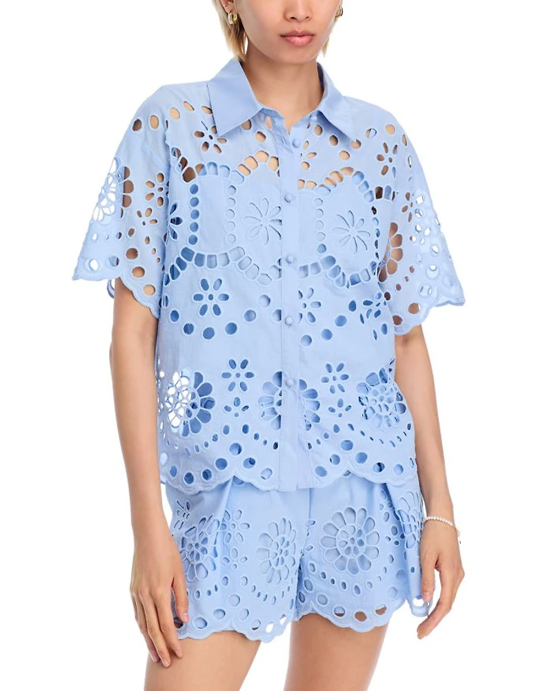 Floral Eyelet Short Sleeve Top - Exclusive