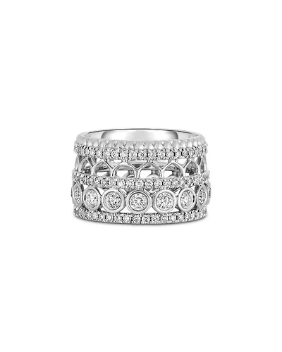 18K White Gold Cento Diamond Rosette Wide Multirow Ring