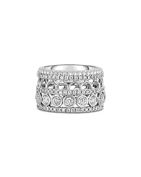 18K White Gold Cento Diamond Rosette Wide Multirow Ring