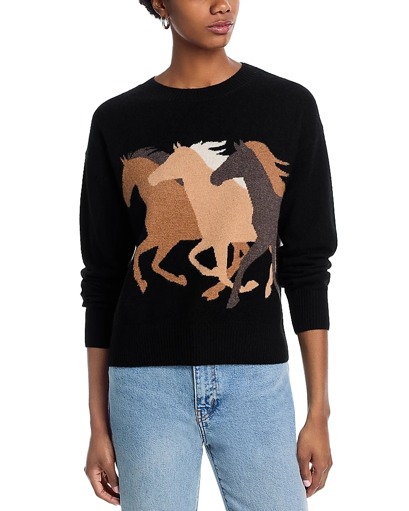 Aqua 100% Cashmere Horse Intarsia Sweater - Exclusive
