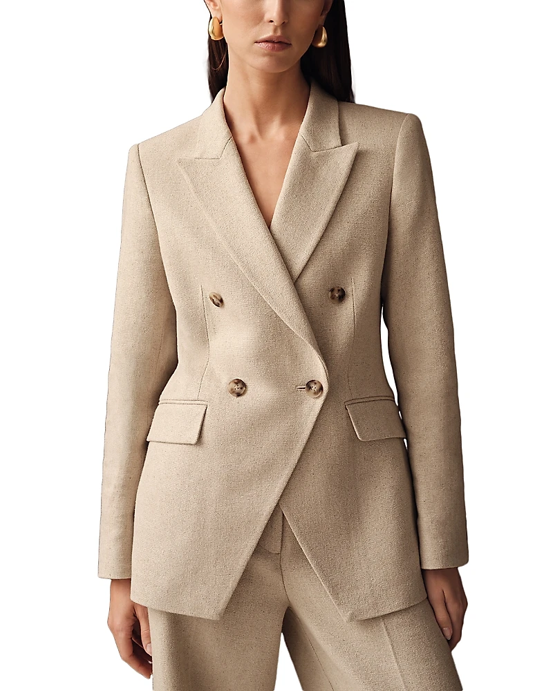 Reiss Petite Double Breasted Linen Suit Blazer