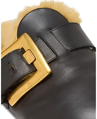Women's Flat Leather and Faux Fur Mules