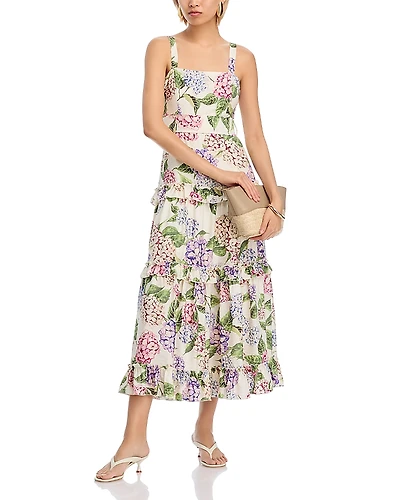 Aqua Hydrangea Tiered Midi Dress - Exclusive