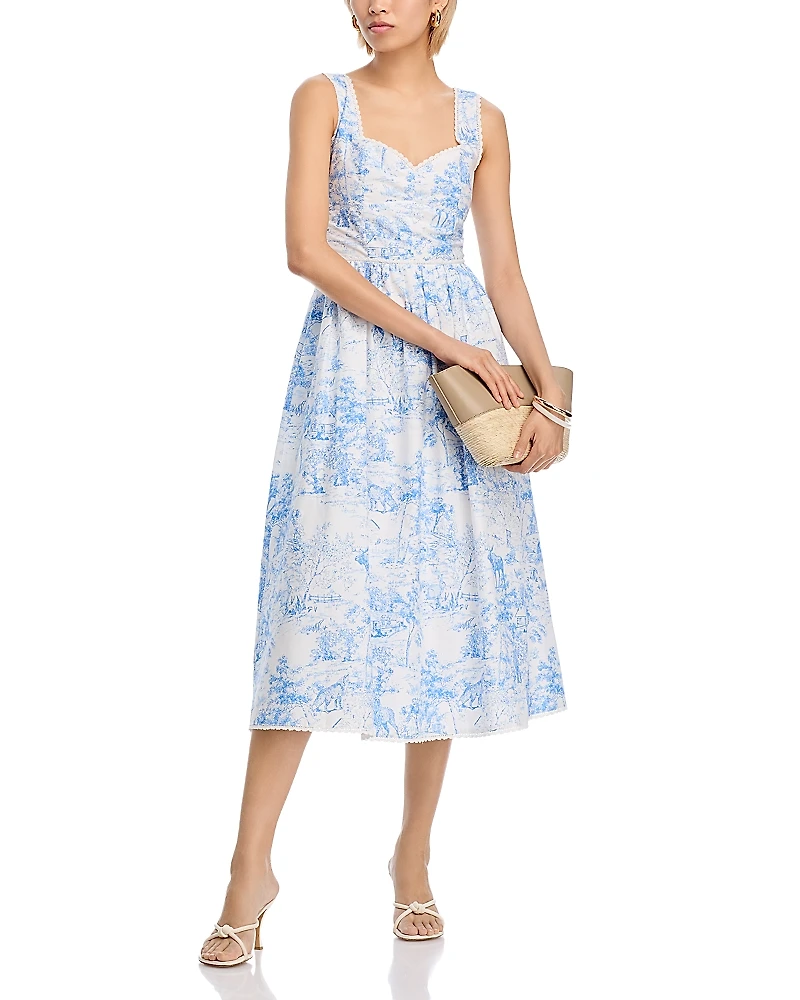 Aqua Forest Toile Poplin Midi Dress - Exclusive