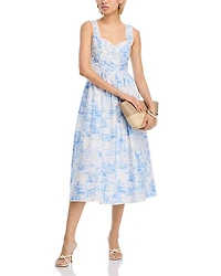 Aqua Forest Toile Poplin Midi Dress - Exclusive