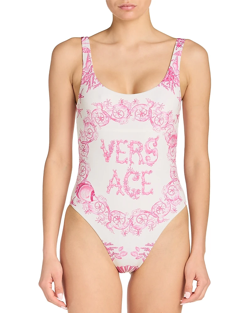 Versace Barocco Logo Tank One Piece Swimsuit